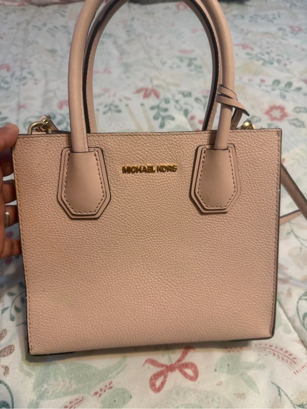 MICHAEL KORS Pebbled Leather Mini Tote in Blush
